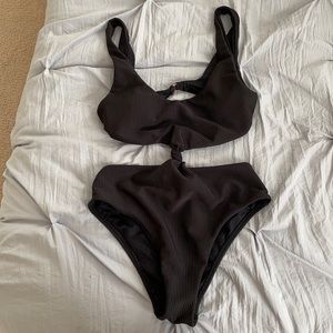 LA hearts one piece black ribbed bathing suit